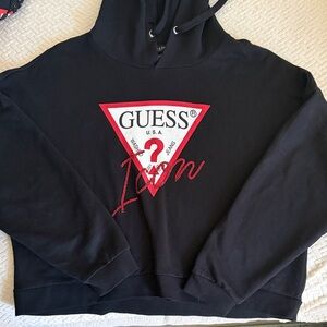 GUESS Black icon Hoodie with Red Logo